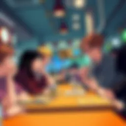 Fans React to Manga Changes A group of manga fans discussing the latest chapter's changes at a café, showing mixed emotions and excitement.