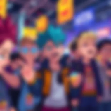 A group of animated fans expressing frustration over Asta's new timeskip outfit at a convention