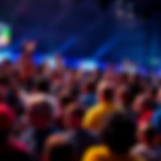 A lively group of fans cheering and discussing Round 1, Match 8 in a crowded forum atmosphere