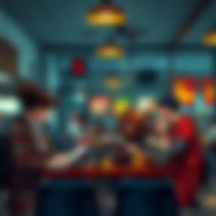 A group of people reading manga at a coffee shop, showing a shift away from streaming services like Netflix