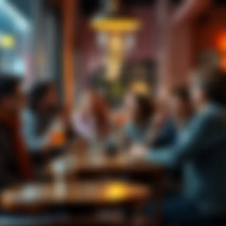 A group of fans enthusiastically discussing how they found a popular series at a cozy cafe