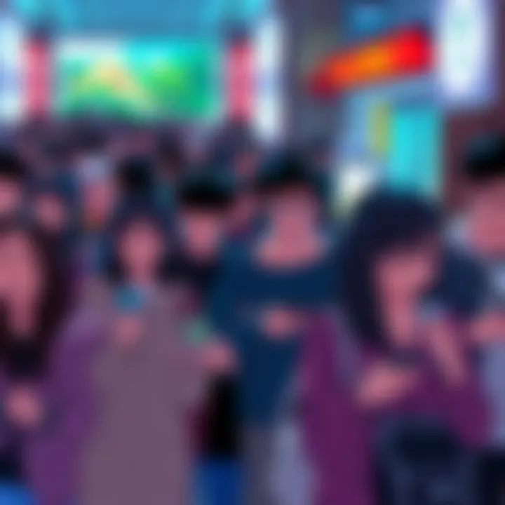 A long line of fans waiting to buy tickets for the Studio Ghibli Museum, looking at their phones with expressions of anticipation and frustration.