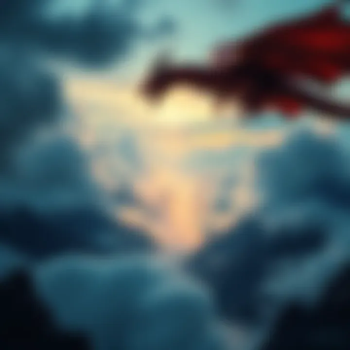 Fantasy Dragon Scene A majestic dragon soaring over a mystical landscape filled with mountains and clouds, evoking a sense of adventure and excitement.