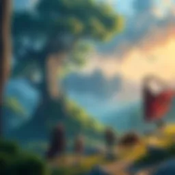 Fantasy world inspired by Dungeons & Dragons A vibrant fantasy landscape featuring a diverse group of adventurers exploring a mystical forest with magical creatures, representing the influence of Dungeons & Dragons on modern storytelling.