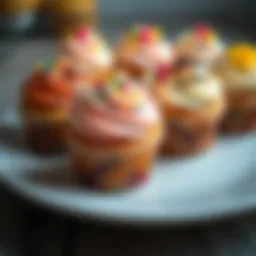Delicious Faputa Cupcakes Freshly baked Faputa cupcakes decorated with colorful icing and sprinkles on a plate