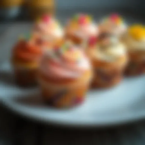 Delicious Faputa Cupcakes Freshly baked Faputa cupcakes decorated with colorful icing and sprinkles on a plate