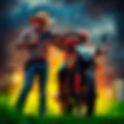 Farmer with a shotgun stands ready to fight Mumen Rider, who is on a bike in a dramatic showdown scene.