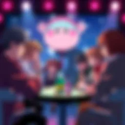 Fans discussing whether to watch the Fate series in English dub or Japanese sub, featuring characters from the show in the background.