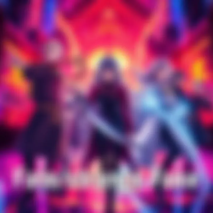 A vibrant visual highlighting characters and scenes from Fate/strange Fake, featuring bold designs and dynamic poses.