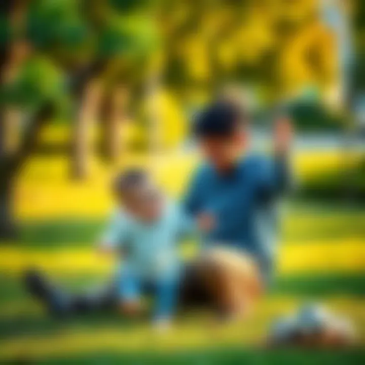 A father and child enjoying a playful moment in a park, illustrating the theme of parenting and legacy.