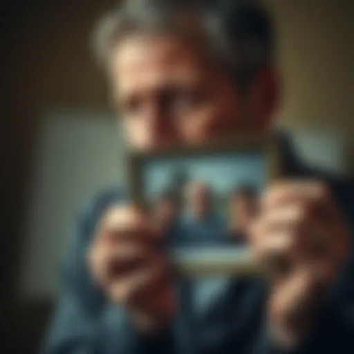 A grieving father looks at a picture of his lost kids, showing deep sorrow and determination to move forward.