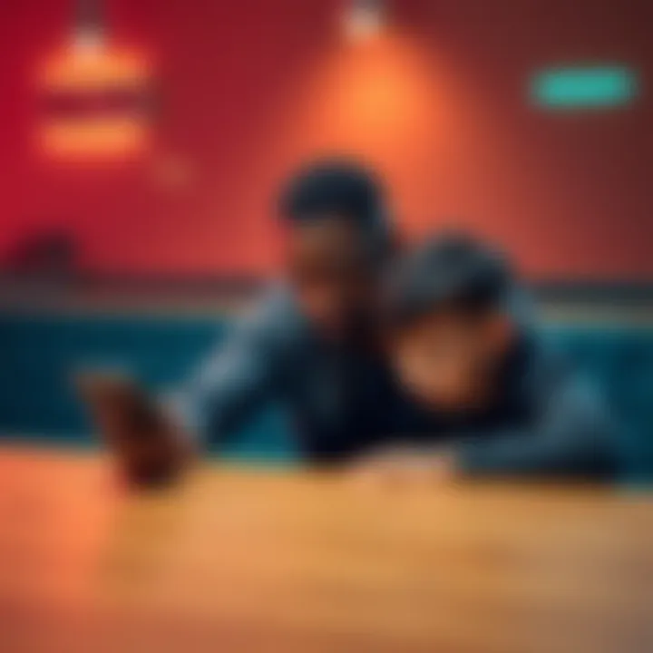 Father ignoring his child A father sitting alone at a table, focused on his phone while his child looks on sadly, highlighting the neglect in their relationship.