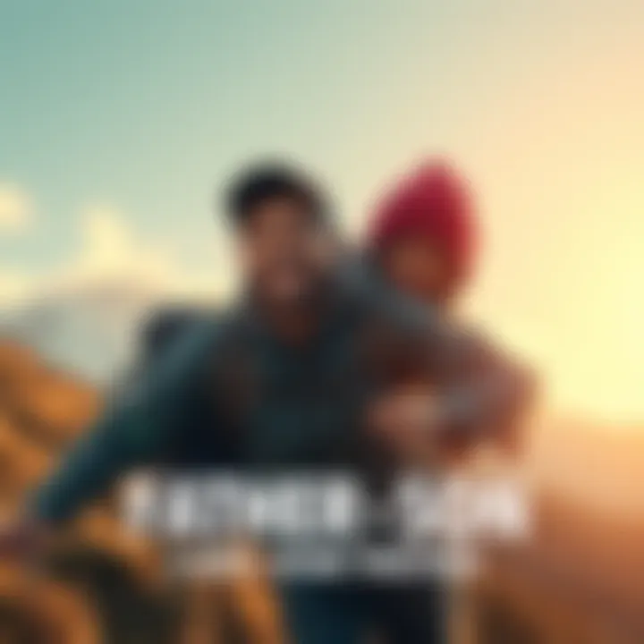 A father and son smiling together while hiking, enjoying their time outdoors and bonding over new experiences.