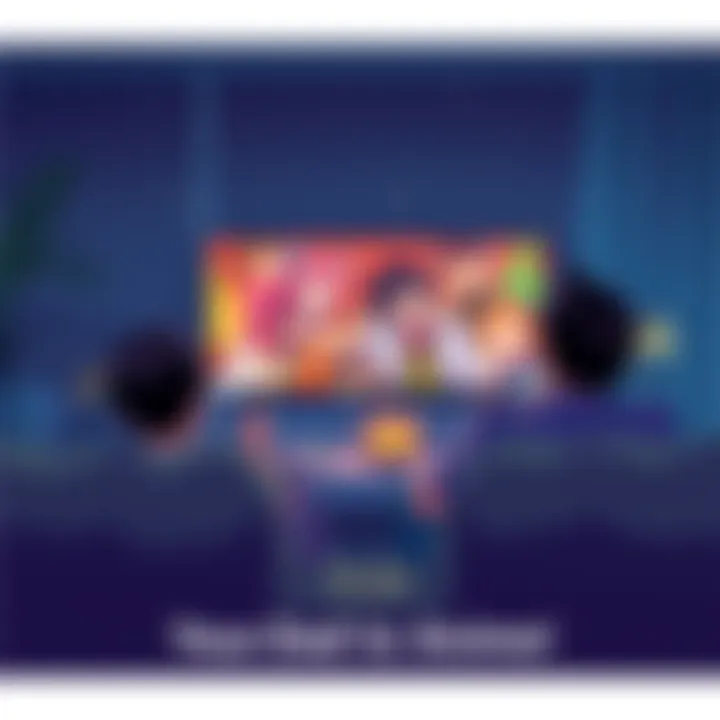 A father and son sitting on a couch, enjoying anime together with a TV in front showing colorful animated characters.