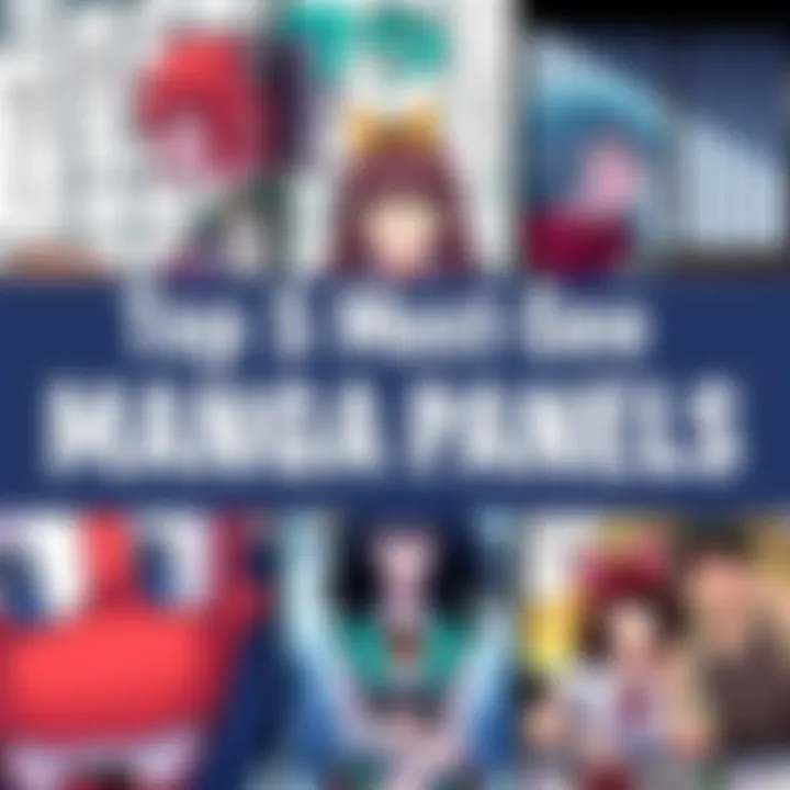 A collage of five popular manga panels showcasing different characters and scenes