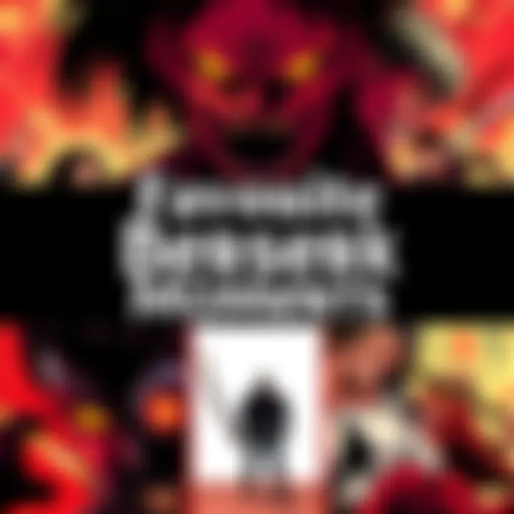 A collection of iconic panels showcasing powerful scenes from the manga Berserk, featuring characters in intense action and emotional moments.