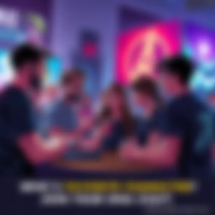 Group of fans chatting and sharing their favorite characters in a lively conversation