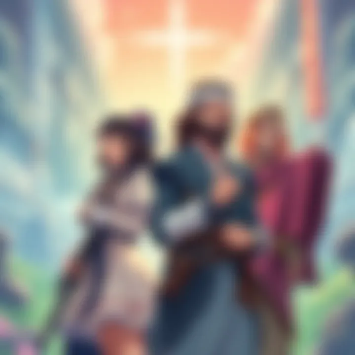 Illustration of popular NPC characters Taiga, Pearl, Rippa, and Jesus in a fantasy setting