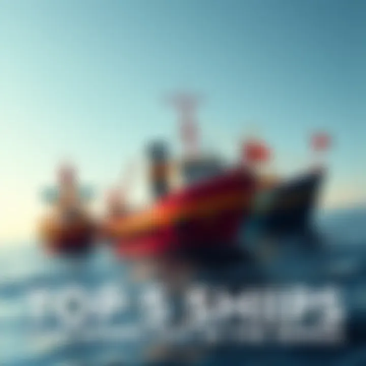 Colorful ships from a popular series A group of five distinct ships representing favorite picks from a series, each with unique designs and vibrant colors, floating on a calm sea.