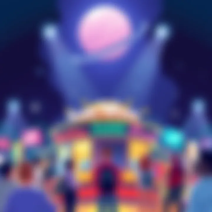 A colorful illustration showing various popular stands, showcasing fan favorites like Planet Waves, surrounded by excited fans discussing their picks.