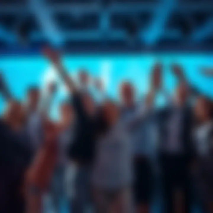 A team of diverse people celebrating a new announcement for the Fei project, showing excitement and optimism.