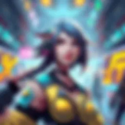 A colorful illustration of a female character from a free-to-play game, showcasing distinct body features and design elements that reflect current gaming trends.