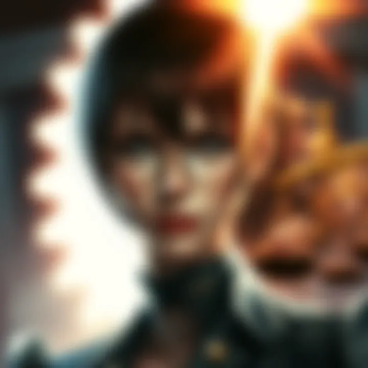 Artistic portrayal of Light Yagami as a female character, showcasing power and determination with a confident expression, surrounded by an aura of light and symbols of justice.