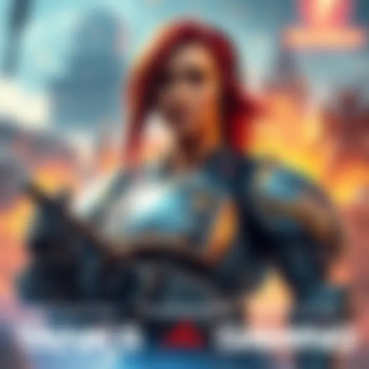 A powerful female character in armor stands confidently as a tank in a video game, showcasing strength and determination, surrounded by a vibrant game world.