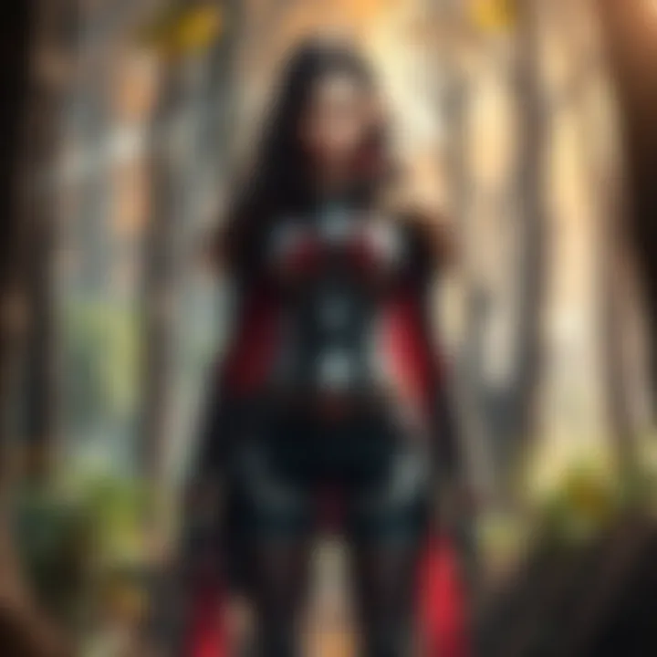 The Female Titan, a powerful figure with mysterious traits, stands in a forest, illustrating the pivotal arc in the storyline.