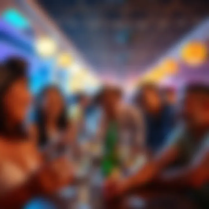 Guests enjoying FES hotel festivities A lively scene at FES hotels with guests laughing and sharing stories about wild events during their stay