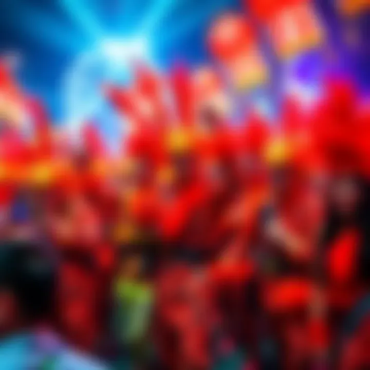 Crowd enjoying a festival wearing bright Kamekaze Fireball outfits, showcasing excitement and energy