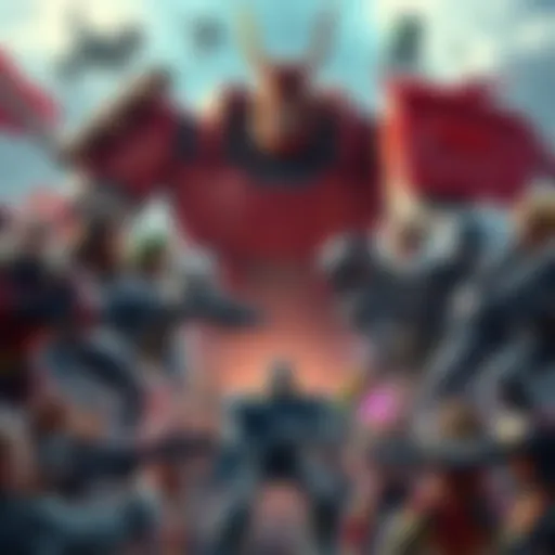 A scene showing various fictional characters from different media preparing to battle Simon The Digger, showcasing their powers and abilities in an action-packed setting.