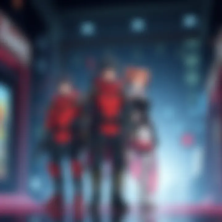 Three fictional characters representing different strengths and abilities stand together, geared up for action in a Gantz-like setting.