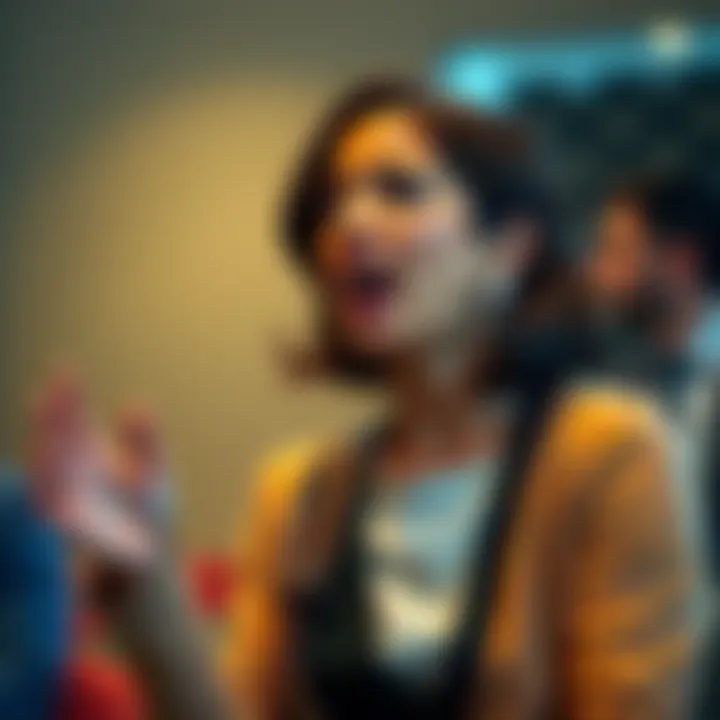 A woman passionately speaking with intensity, conveying strong emotions during a discussion, with an expressive hand gesture.