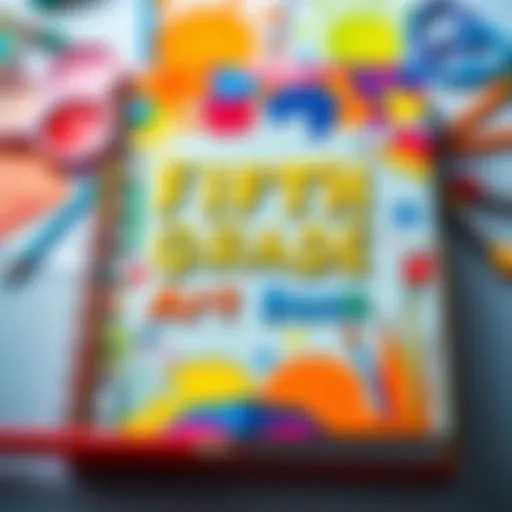Colorful cover of a fifth-grade art book showcasing bright drawings and creative designs by children
