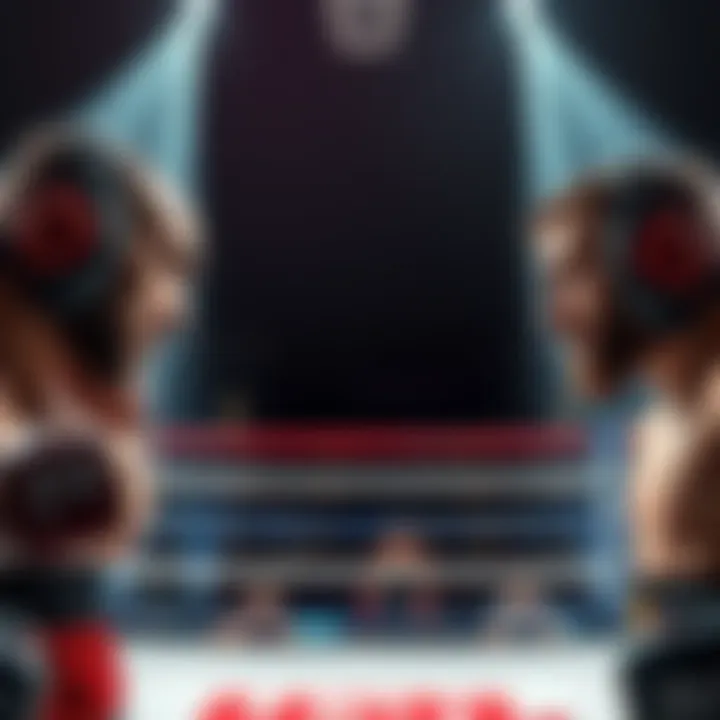 Two fighters standing in a ring, preparing for a match, with intense expressions and focused stances.