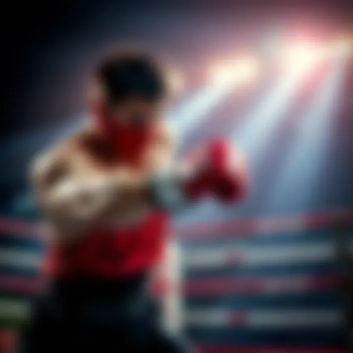 A martial artist demonstrating a powerful punch in a competitive ring, showcasing strength and skill.