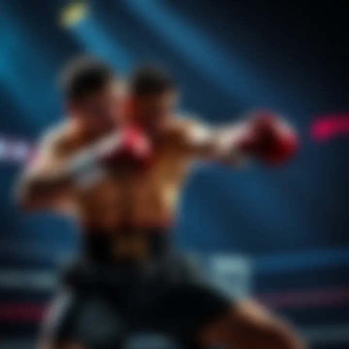 A dynamic shot of a fighter performing a powerful strike, showcasing intensity and skill during a match.