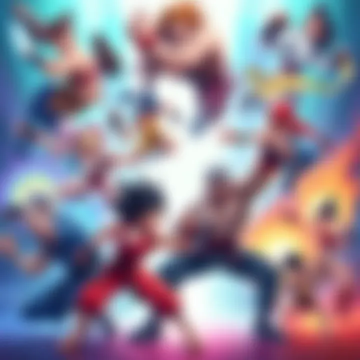 A vibrant illustration featuring diverse original characters in action poses, each showcasing unique fighting styles and special moves.