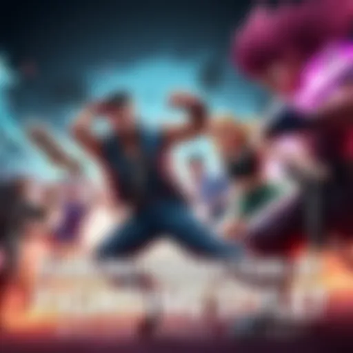 Characters showcasing different fighting styles in a dynamic scene