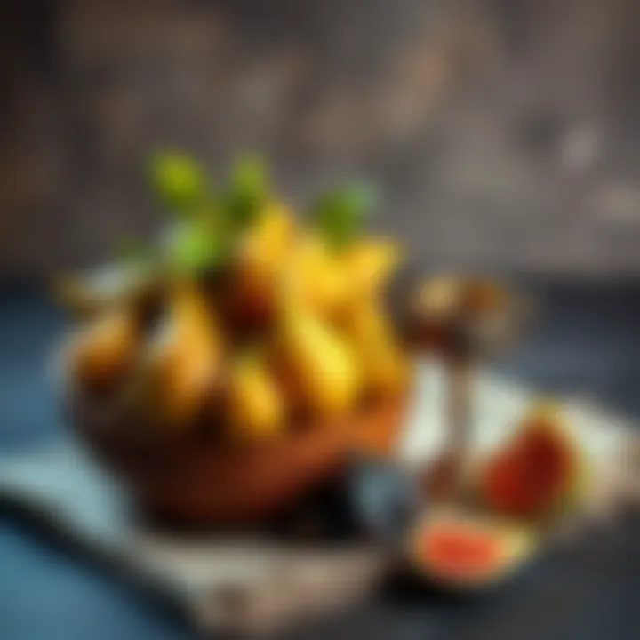 A wooden bowl filled with fresh figs placed beside a small antique grail, symbolizing rich discussions about figs.