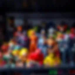 A display of various colorful action figures on a shelf, showcasing the growth of a collector's journey.