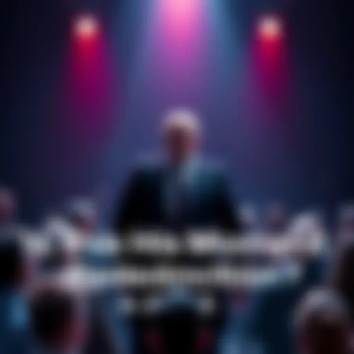 A figure standing in the spotlight A controversial figure stands in the spotlight, surrounded by people discussing and sharing opinions.