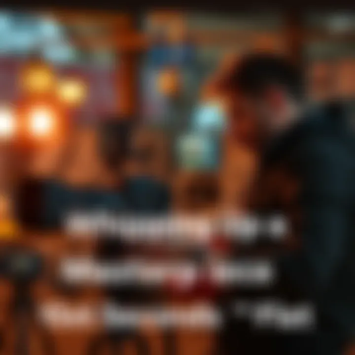 A filmmaker working on a camera setup, capturing scenes for a 15-second film, with a focus on equipment and a dynamic environment.