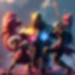 Final Fantasy protagonists using their unique abilities against Composite Thanos in an intense battle scene.