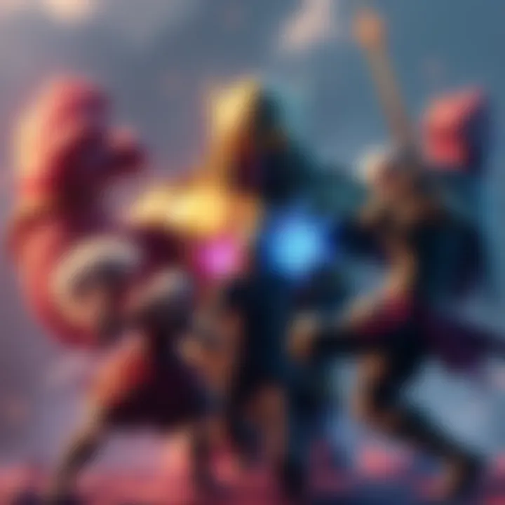 Final Fantasy protagonists using their unique abilities against Composite Thanos in an intense battle scene.