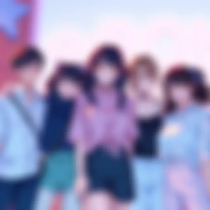 The five final Vtubers smiling and posing together with the word okashimo displayed behind them.