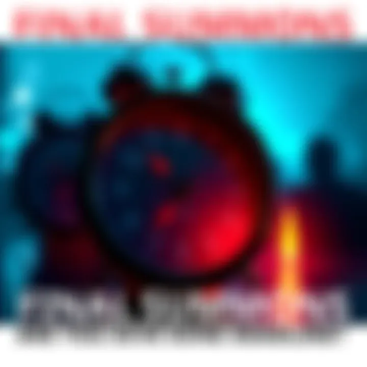 A clock showing the time running out as people hurriedly prepare last-minute submissions for a deadline