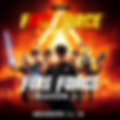 A poster showcasing characters from Fire Force Season 3, set in a fiery background with intense action scenes