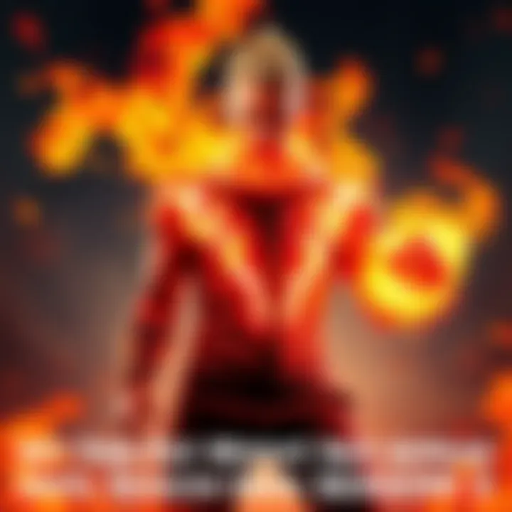 Fire Fist Character Introduction A dynamic scene featuring Fire Fist, a character with flames surrounding him, hinting at his powerful abilities. He stands ready for action with a fierce expression.